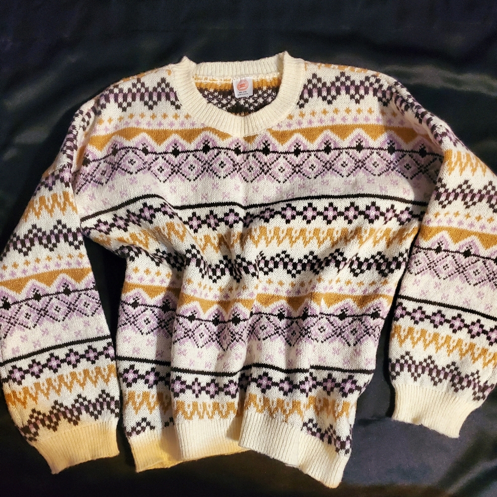 Wonder Nation Girls Long Sleeve Fair Isle Sweater